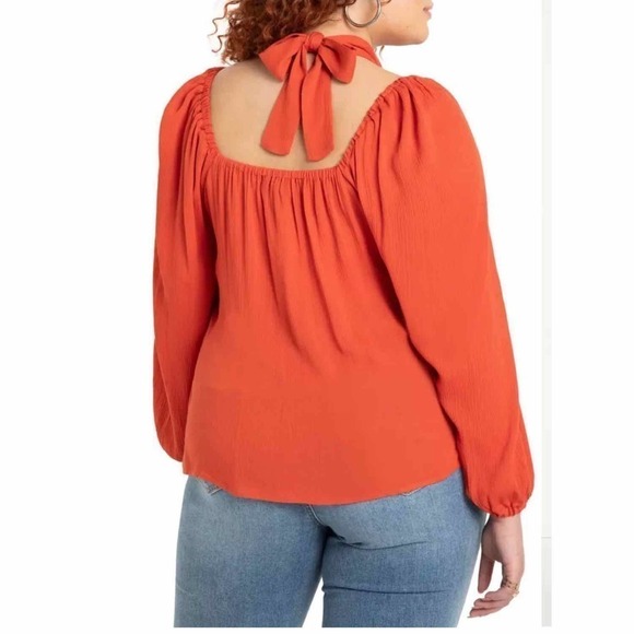 Eloquii Halter Square Neck Long Sleeve Top Size 18 Burnt Orange - Picture 4 of 14